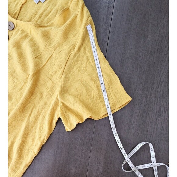 Avenue 4X Dark Yellow Short Sleeve Sheer Crinkle Henley Tunic Top Viscose - Picture 7 of 8